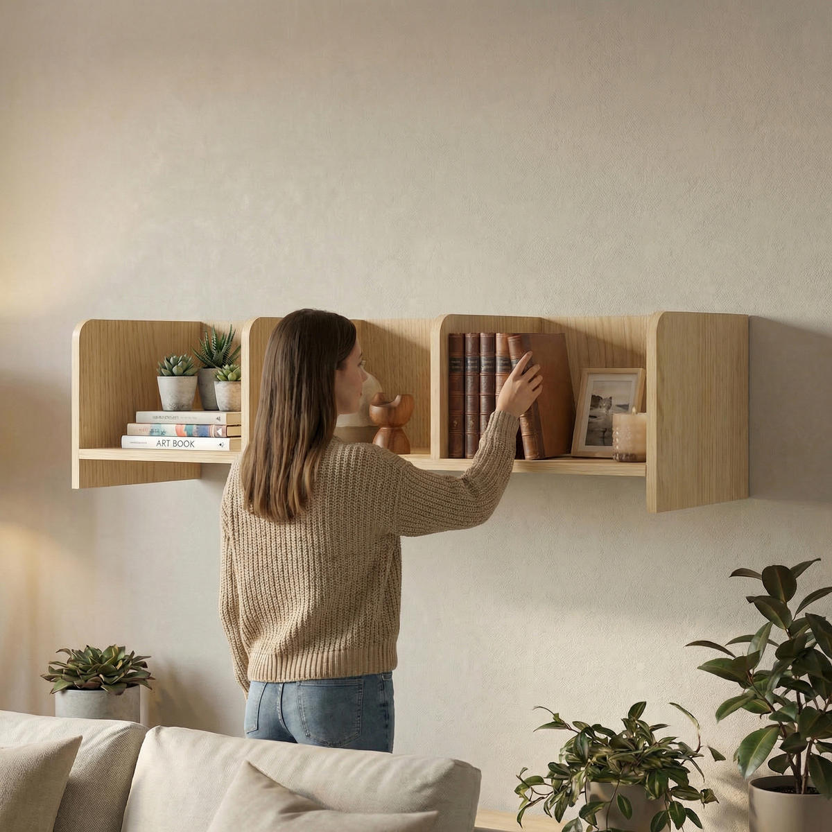 WANDREGAL Positivo mit Trennwänden, 100 cm, Mavelie-Eiche - Eichefarben, Holzwerkstoff (103/27/27cm) - Beautysofa