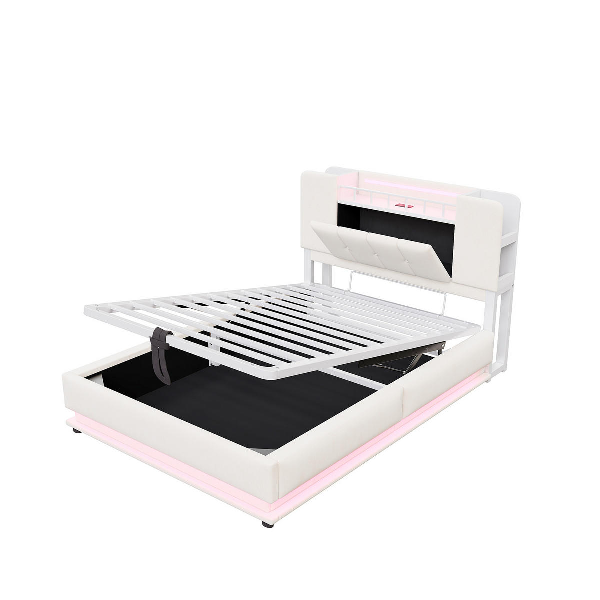 ČALOUNĚNÁ POSTEL 90/200 cm v béžové barvě s úložným prostorem, LED a USB - béžová, kov/kompozitní dřevo (90/200cm) - CHICFURN