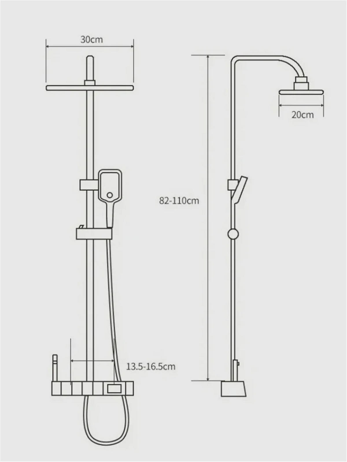 ÜBERKOPFBRAUSESET Regendusche Bidet Mischbatterie Schwarz - Schwarz, Metall (20/110/30cm) - Kaket