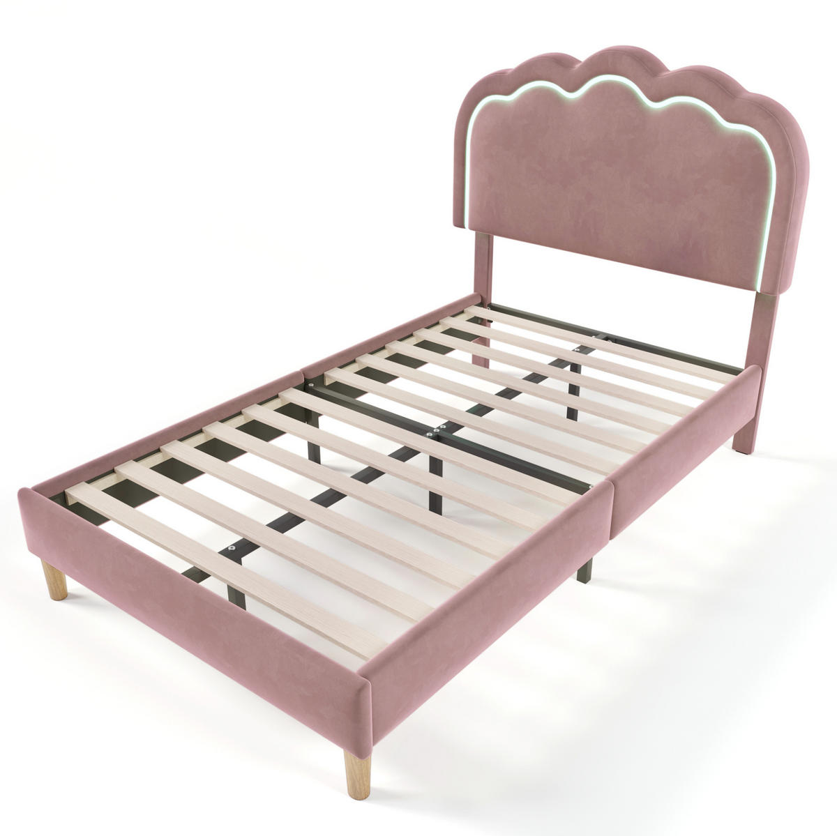 POLSTERBETT mit LED-Kopfteil 90x190 cm Samt Pink - Pink, Metall (90/190cm) - Meubliv