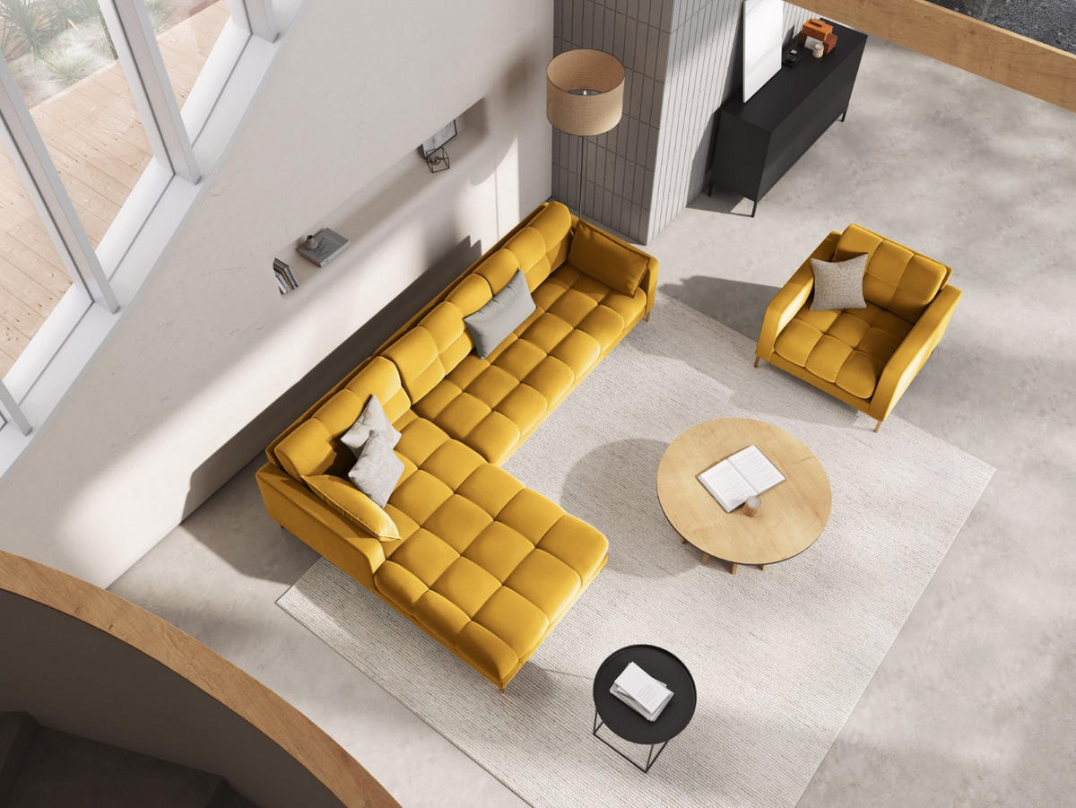 ECKSOFA links Mamaia aus Samt gelb 5 Sitzplätze - Gelb, Textil (185/293cm) - Micadoni