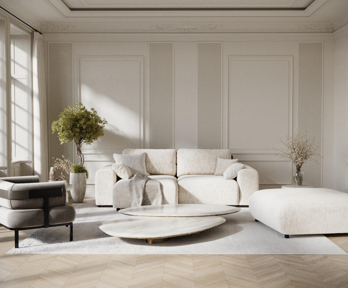 ECKSOFA Zanzibar Creme Webstoff - Creme/Schwarz, Holz/Holzwerkstoff (237/144cm) - Maison de Reve