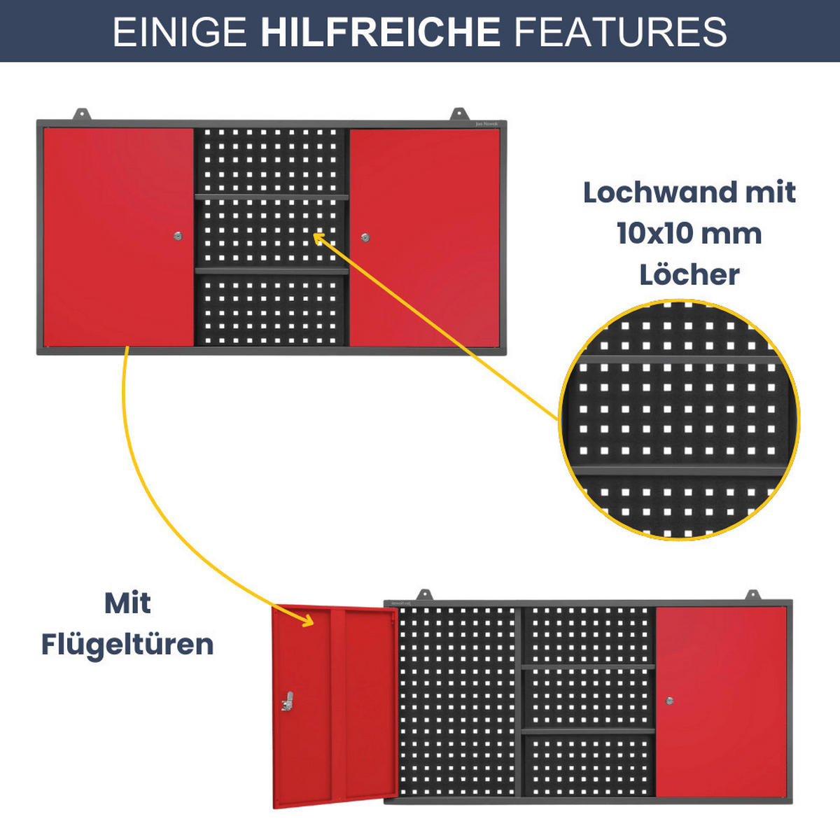 HÄNGESCHRANK Werkstatt abschließbar BEN 60x120x20cm Anthrazit-Rot - Anthrazit, Metall (120/60/20cm) - Jan Nowak