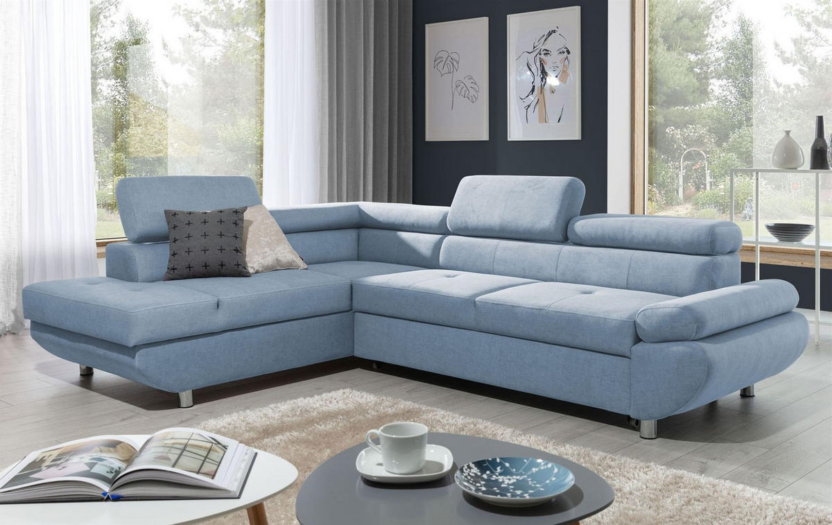 ECKSOFA Schlafsofa Panos In Esito - Blau, Holzwerkstoff/Textil (275/210cm) - Fun Möbel