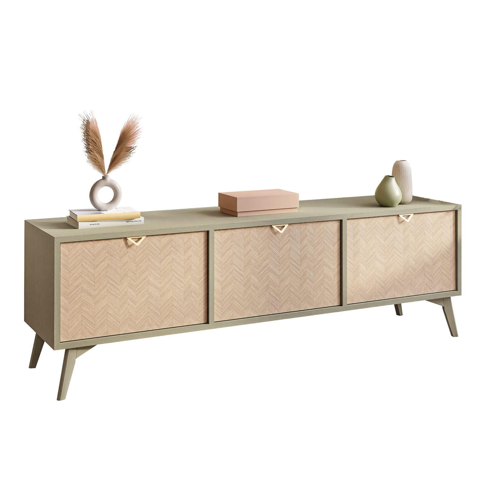 TV Element ALOE Fischgrätenmuster Scandi Eukalyptus - Eukalyptusholzfarben, Holzwerkstoff (158/52/38cm) - Lookway