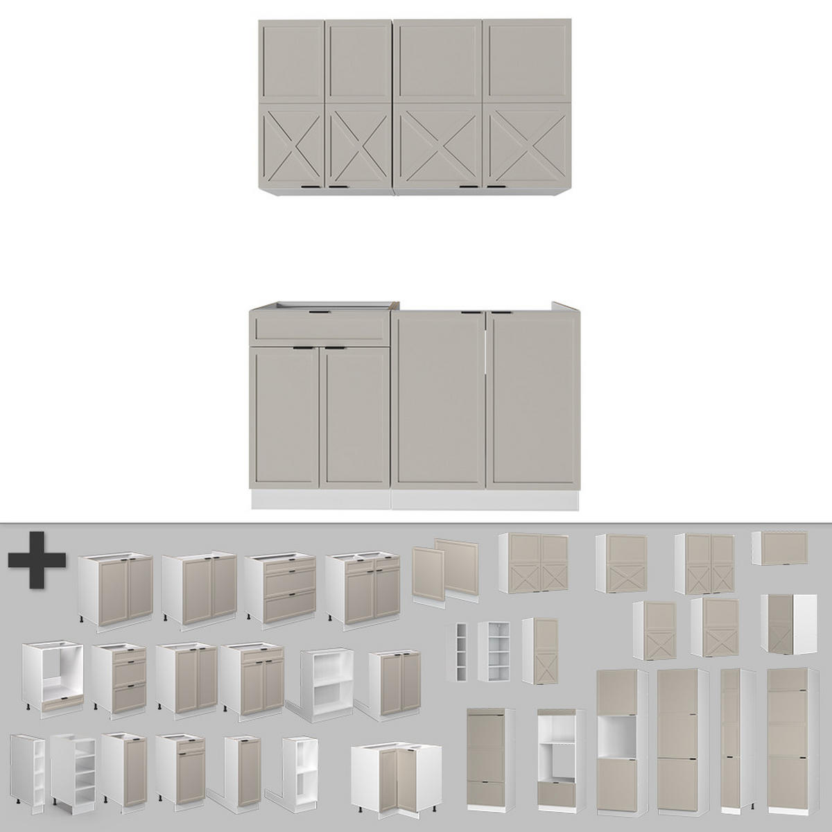 SINGLEKÜCHE Fame-Line GrauBeige/Weiß 140 cm, AP Eiche - Greige/Weiß, Holzwerkstoff (140/81.6/60cm) - Vicco