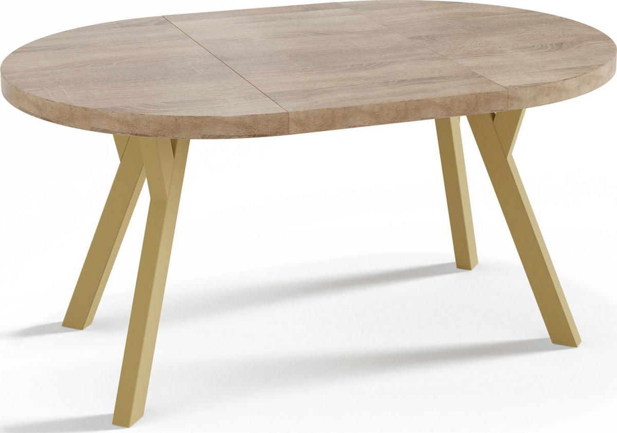 ESSTISCH Mateo runder ausziehbarer, Sonoma Eiche 100-150/100/76 cm - Goldfarben/Braun, Holz/Holzwerkstoff (100/150/76cm) - WFL GROUP