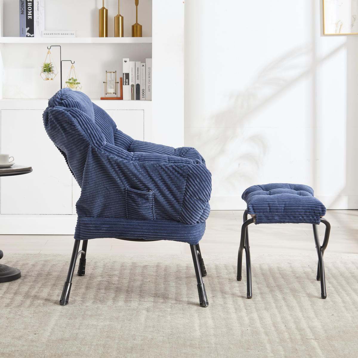 LOUNGESESSEL mit Hocker, Seitentasche Stahlrahmen 69,9/64/95 cm Dunkelblau - Dunkelblau, Textil (69.9/95/64cm) - Redom