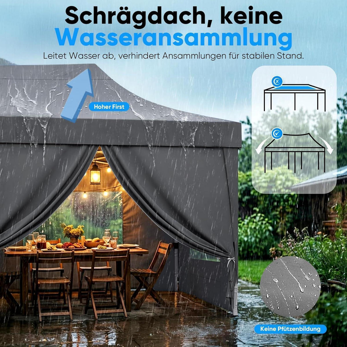 FALTPAVILLON 3x6m Grau wasserdicht mit Seitenwänden - Grau, Textil (585/310/293cm)