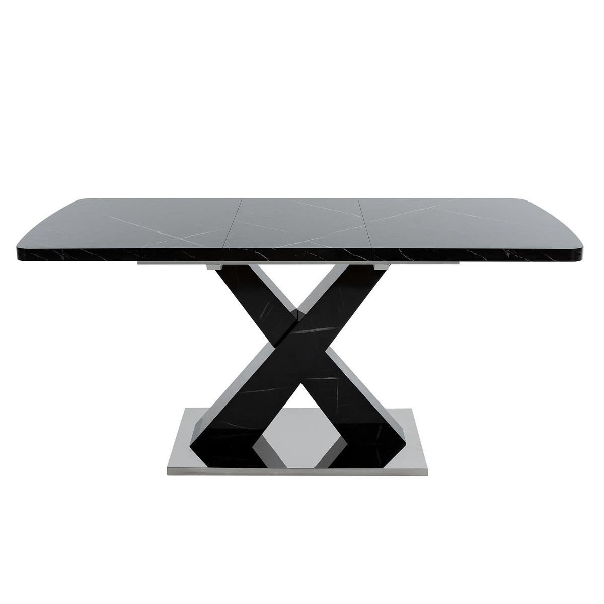 ESSTISCH aus MDF und Stahl 120-160x80x76,5 cm Schwarz ausziehbar mit Marmoroptik und X-Gestell - Schwarz, Holzwerkstoff (160/80/76.5cm) - Modfu