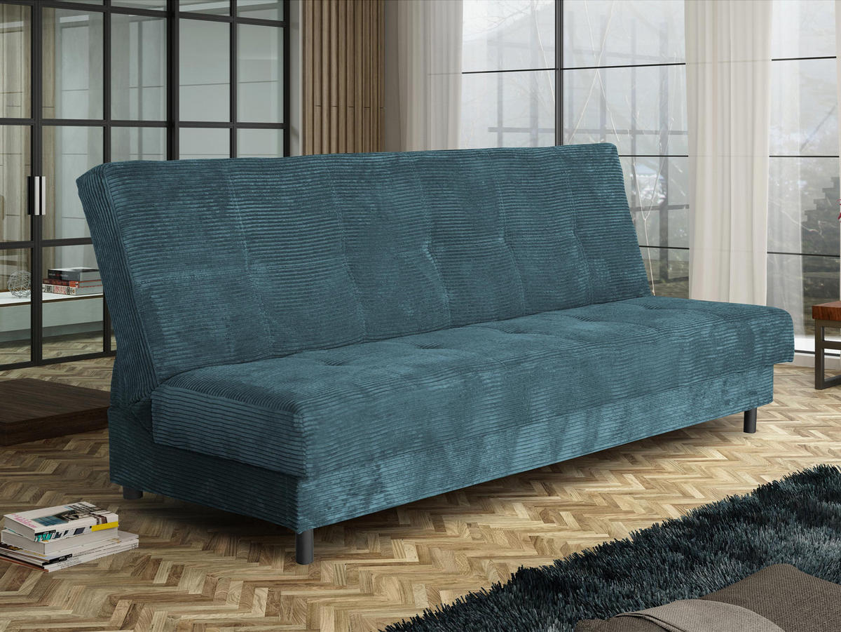 SCHLAFSOFA Enduro XIV Cord - Türkis/Schwarz, Holz/Kunststoff (195/90/85cm) - MIRJAN24