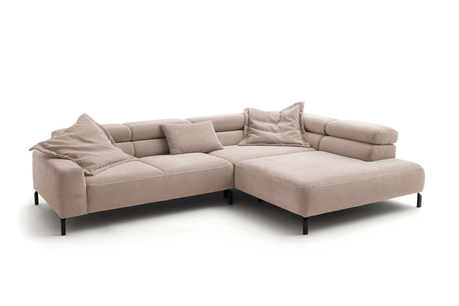 ECKSOFA DELIA Taupe Cord - Taupe/Schwarz, Textil/Metall (276/219cm) - KAWOLA