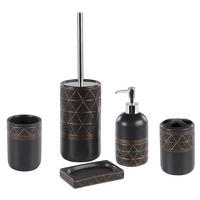 BADEZIMMER Set 5-teilig Keramik schwarz/gold Lanco - Goldfarben/Schwarz, Keramik (13/38/11cm) - Beliani