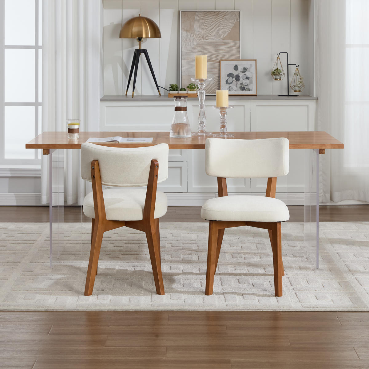 ESSZIMMERSTUHL 2er-Set mit Massivholzbeinen, Beige - Beige, Holzwerkstoff (54.5/77/47cm)