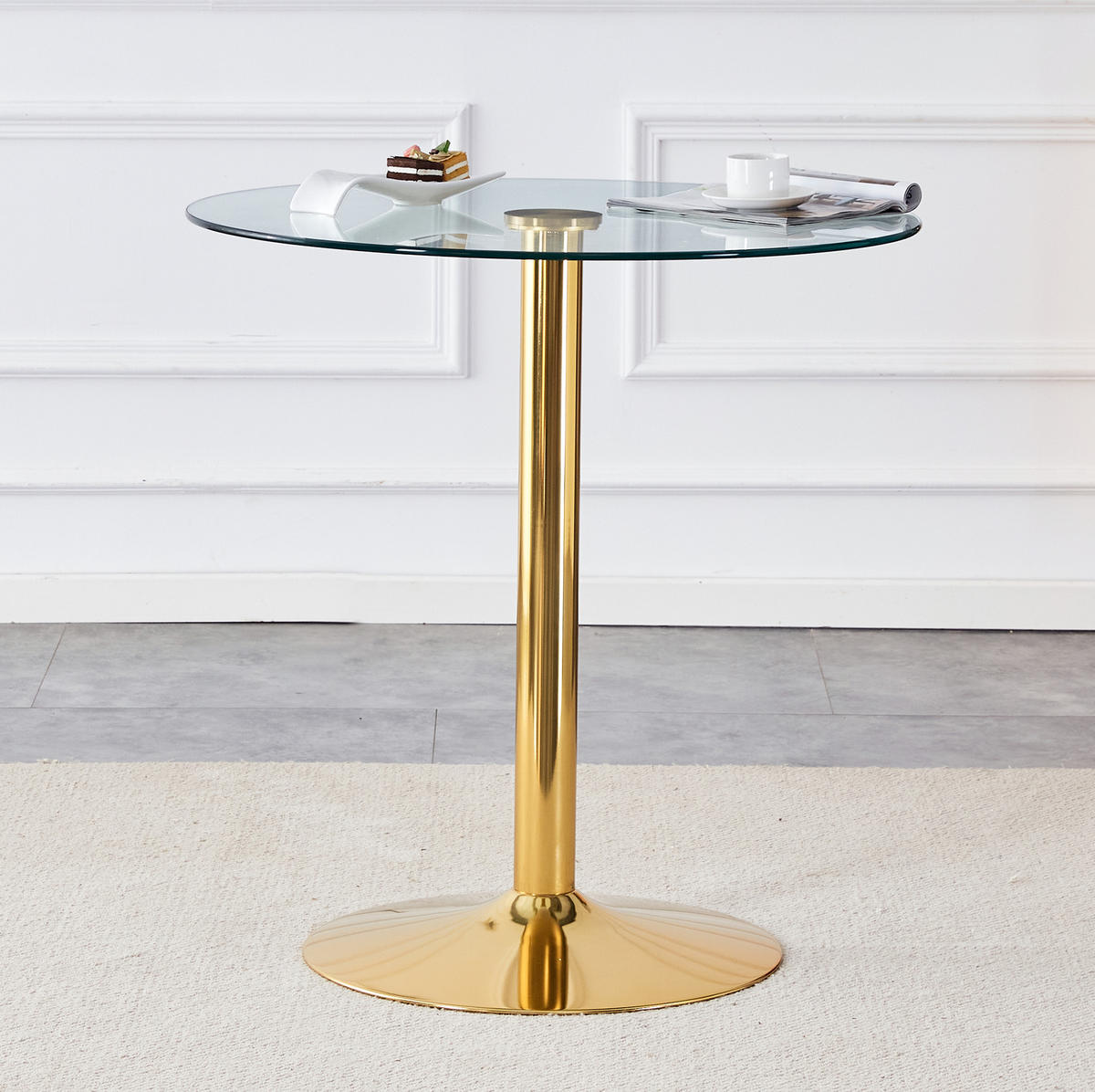 RUNDER Bartisch 89/89 cm aus Glas mit Metallgestell in Gold, Höhe 92 cm - Goldfarben, Holzwerkstoff (89/89/92cm) - BEAOK