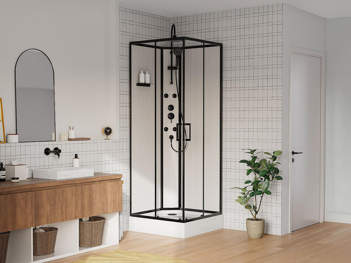 DUSCHKABINE - 80 cm x 80 cm - glas - schwarz, weiß Ardali - Schwarz/Weiß, Glas (80/80/200cm) - Vente-Unique