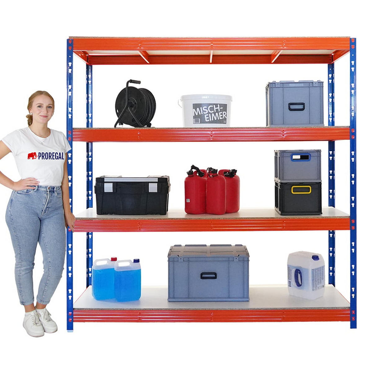 SCHWERLASTREGAL Rhino 2er-Set 200x200x60 cm 4 Melamin-Ebenen 16mm Fachlast 500 kg Blau/Orange - Blau/Orange, Metall (400/200/60cm) - PROREGAL