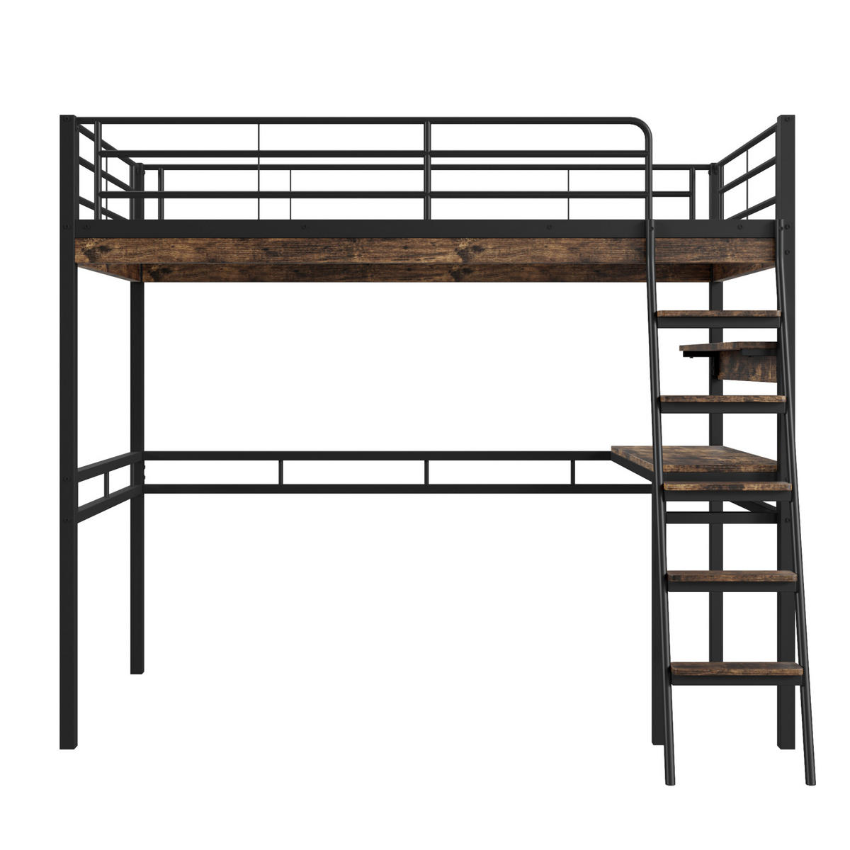 HOCHBETT 90/200 cm aus Metall mit Schreibtisch und Regalen in Schwarz - Schwarz, Metall (90/200cm) - Flora Grace