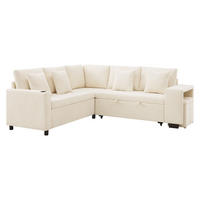 ECKSCHLAFSOFA Chenille Beige mit Stauraum, USB, USB-C und mit Hocker - Beige, Holzwerkstoff/Kunststoff (213/184cm) - WISHDOR