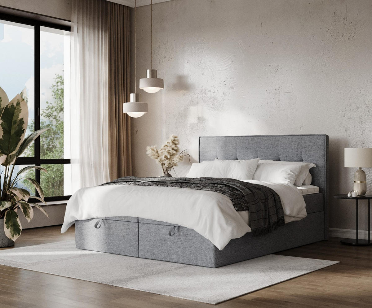 BOXBETT Tivra 200/200 cm Grau im Neve Stoff - Schwarz/Grau, Holz/Holzwerkstoff (200/200cm) - AltaBeds