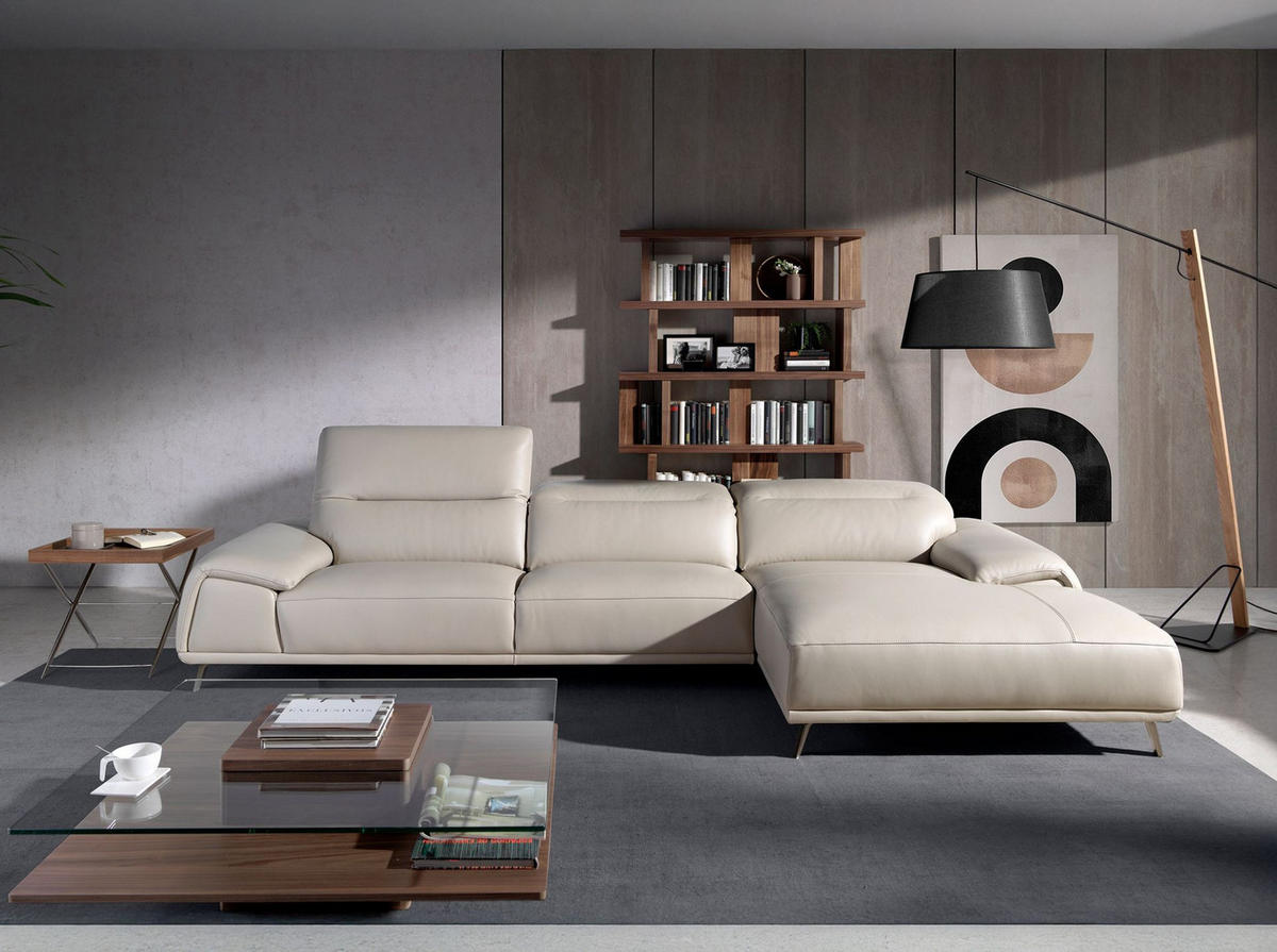 ECKSOFA Rechtes Chaiselongue-Sofa in Leder taupe grau 316/176/102 cm - Dunkelgrau, Leder (316/176cm) - ANGEL CERDA