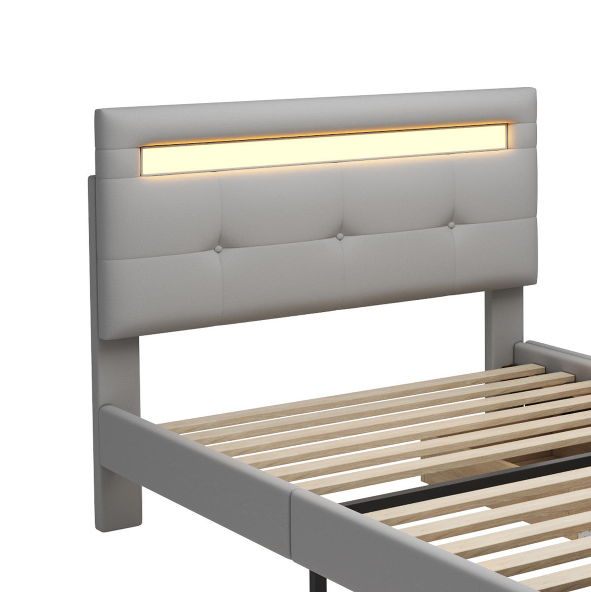 POLSTERBETT 90/200 cm Grau aus Polsterung mit LED und 2 Schubladen - Grau, Textil (90/200cm) - OKMYHOME