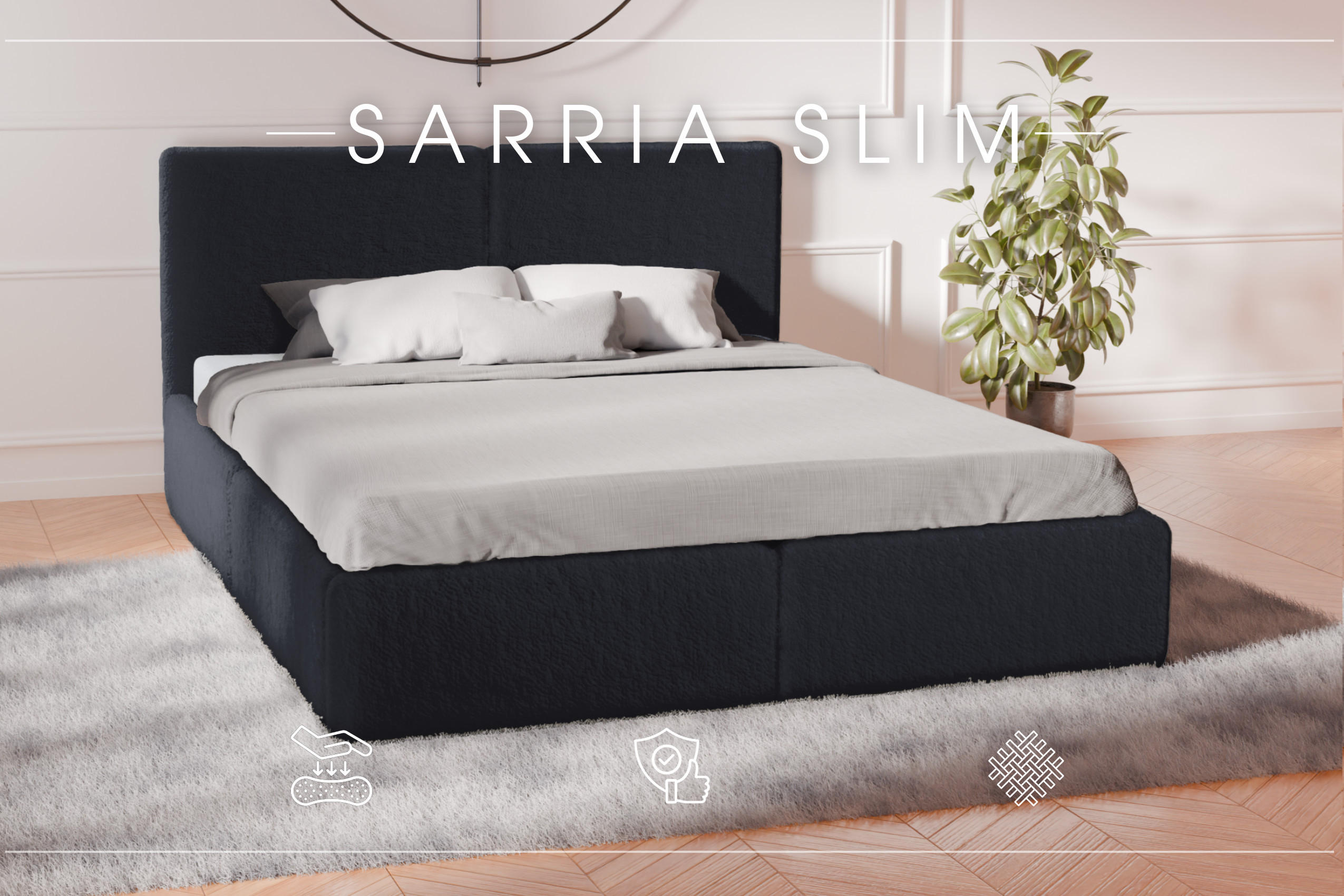 POLSTERBETT Doppelbett Sarria Slim Schwarz (Anthology 19) 140x200 cm - Schwarz, Textil (140/200cm) - Meblito