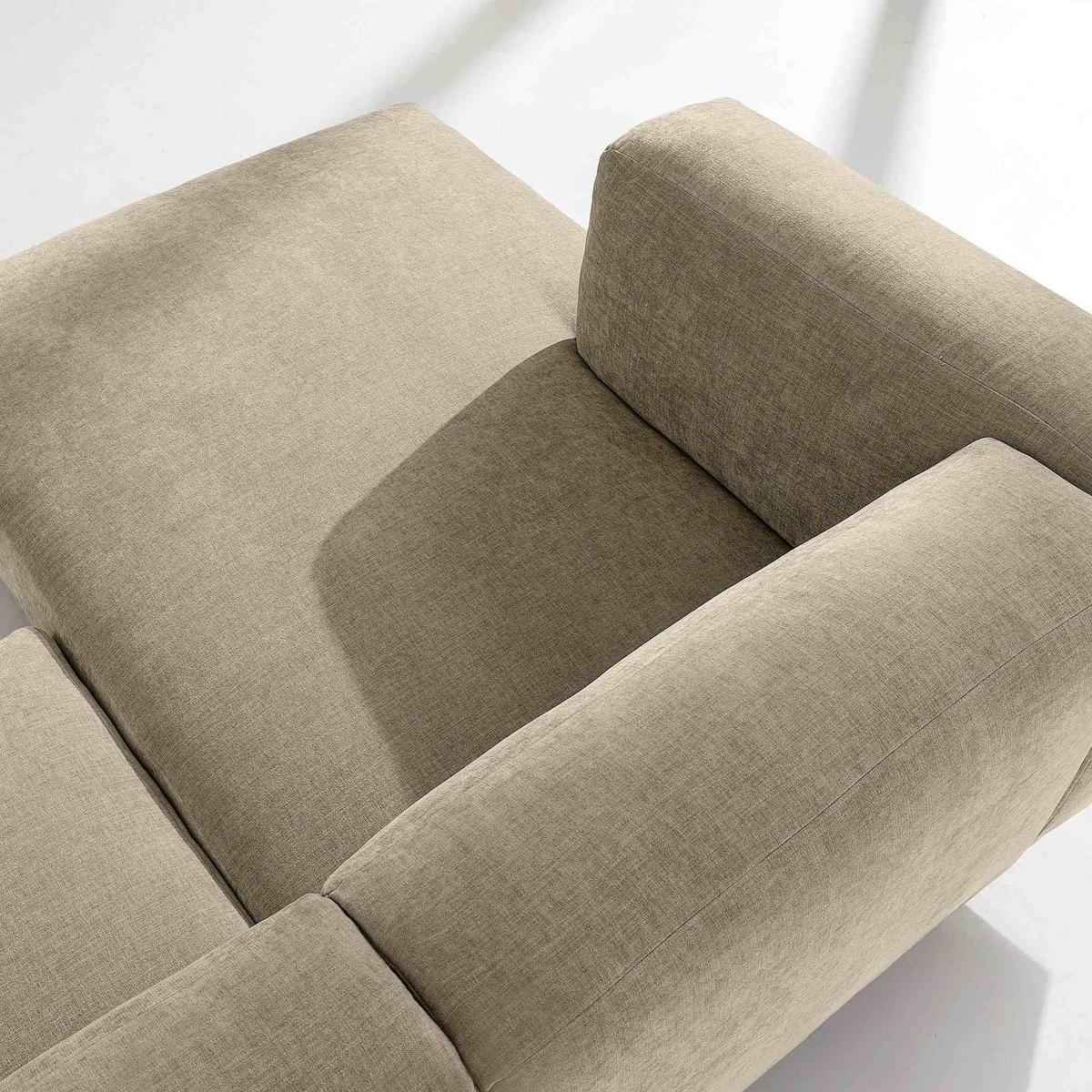 ECKSOFA-RECHTS FOSERO, Chenille-Stoff - Beige/Buchefarben, Holz/Holzwerkstoff (204/155cm) - KONSIMO®