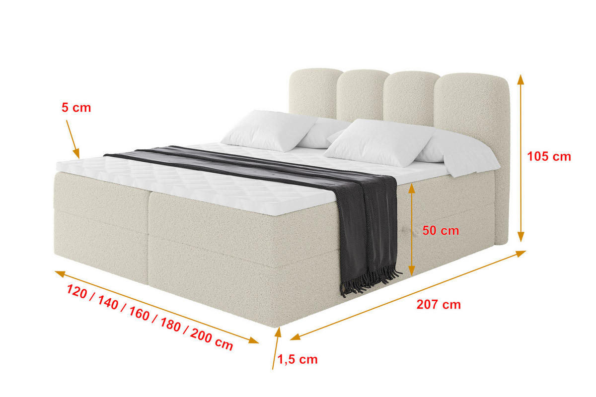 BOXBETT mit Matratze H4 - NINA - 160x200 cm - Beige - Sandfarben, Holzwerkstoff (160/200cm) - ALTDECOR