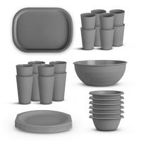 KOMBISERVICE Kunststoff Grau 30-teilig 6 Personen - Grau, Kunststoff (27/10/37cm)