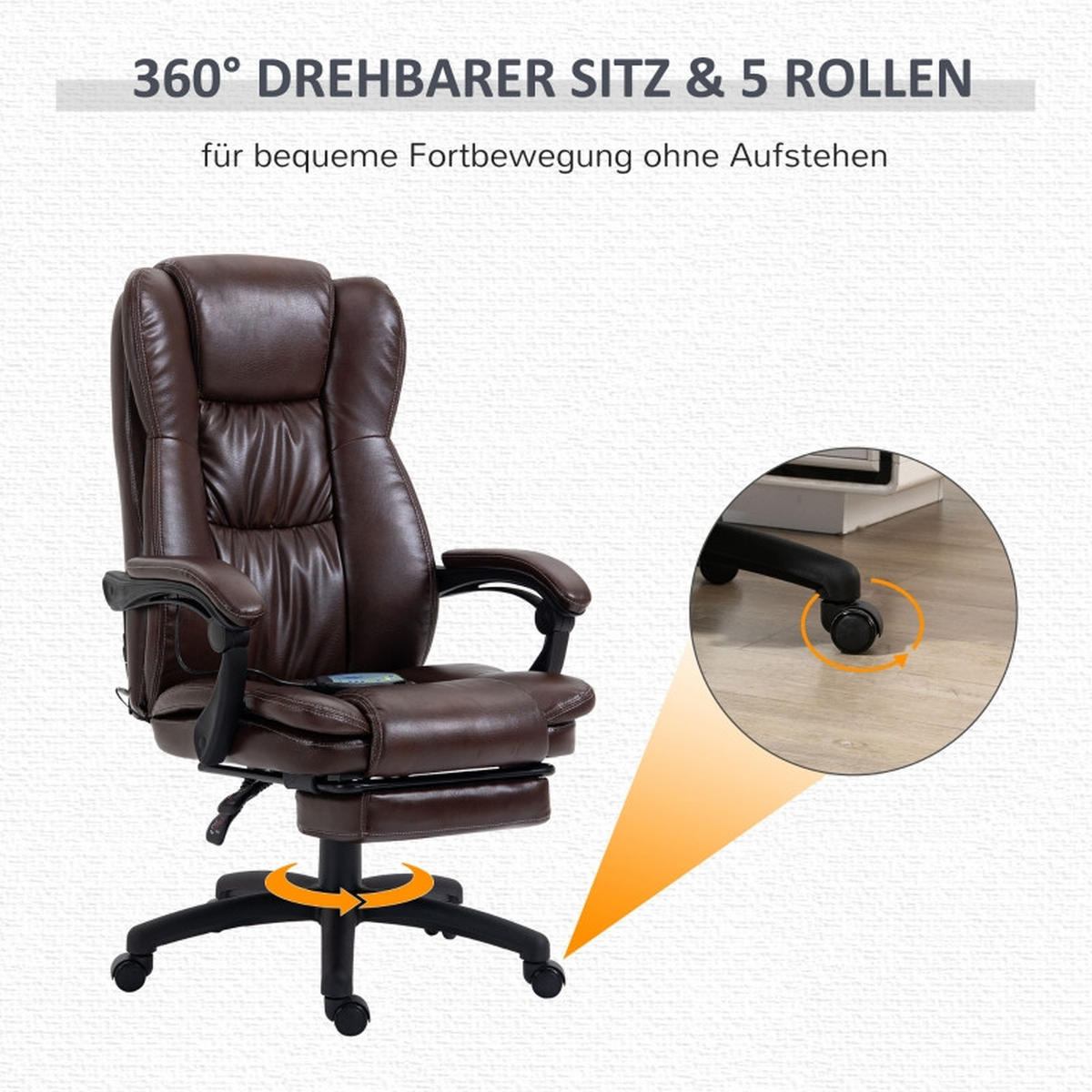 DREHSTUHL 68,5/68,5/113-121 cm, Massagefunktion, Kunstleder, braun - Braun, Kunststoff (68.5/121/68.5cm) - Redom