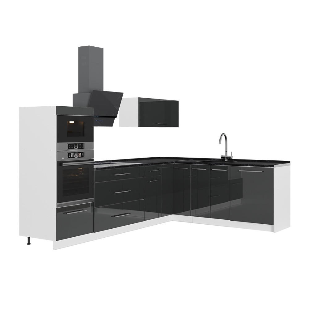 ECKKÜCHE Fame-Line, Anthrazit Hochglanz/Weiß, 287 x 207 cm, AP Anthrazit - Schwarz Hochglanz/Weiß, Holzwerkstoff (287/153.6/60cm) - Vicco