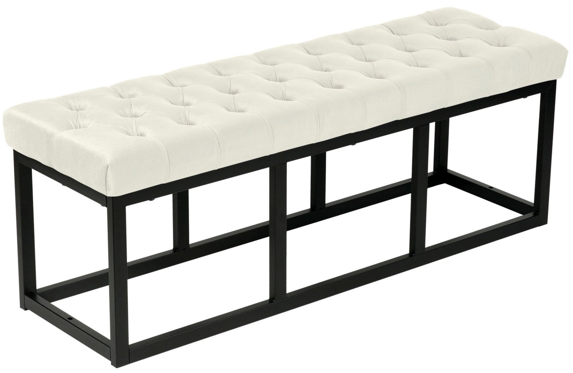 SITZBANK 120/37 cm Samt creme - Creme/Schwarz, Textil/Metall (120/42/37cm) - CLP