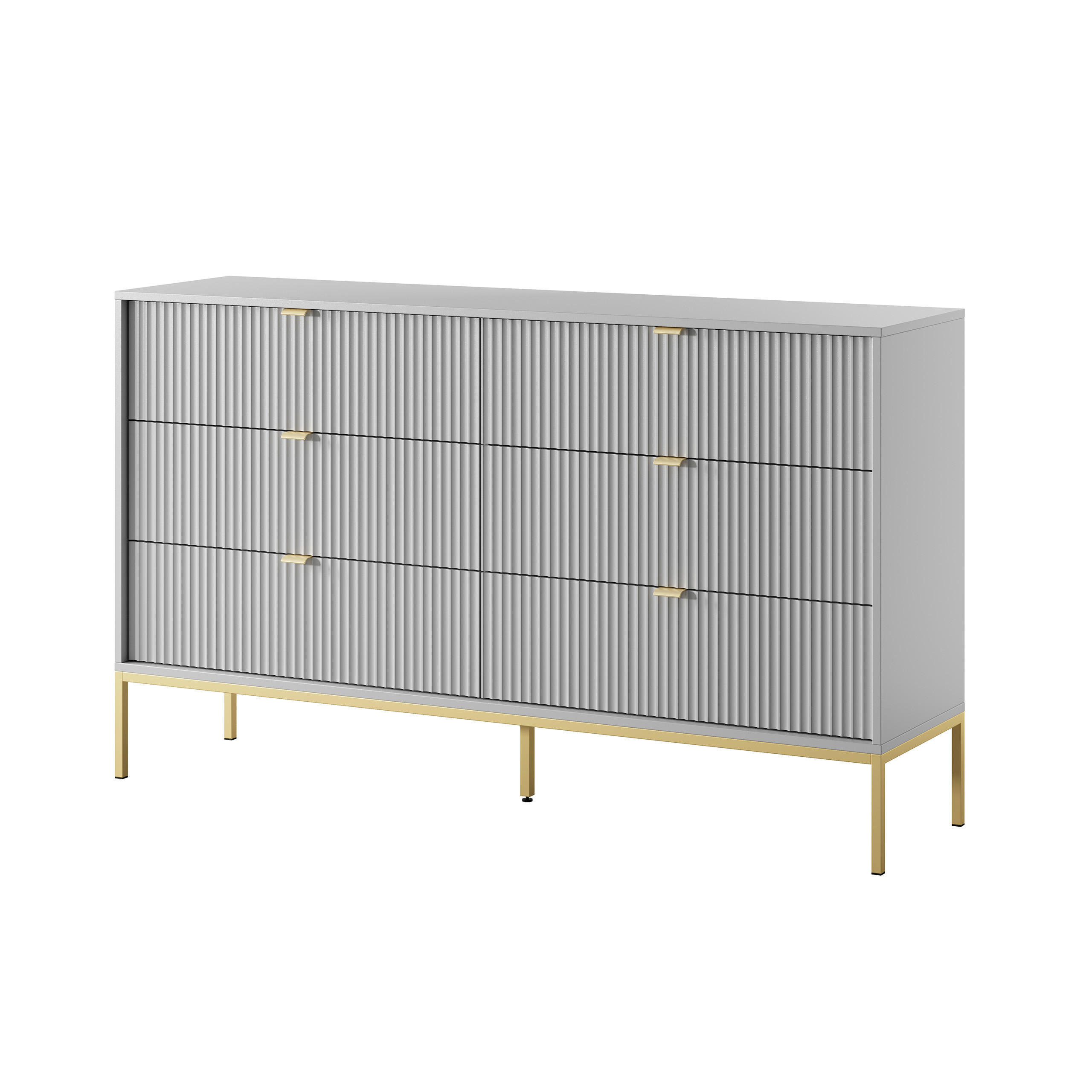 SIDEBOARD STELLARE 154/91/39 cm mit 6 Schubladen Grau - Goldfarben/Grau, Holzwerkstoff (154/91/39cm) - MASSENO