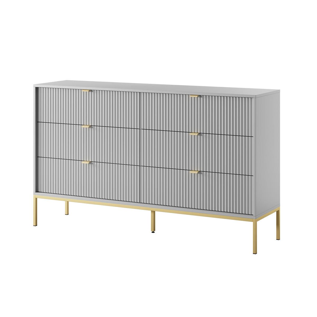 SIDEBOARD STELLARE 154/91/39 cm mit 6 Schubladen Grau - Goldfarben/Grau, Holzwerkstoff (154/91/39cm) - MASSENO