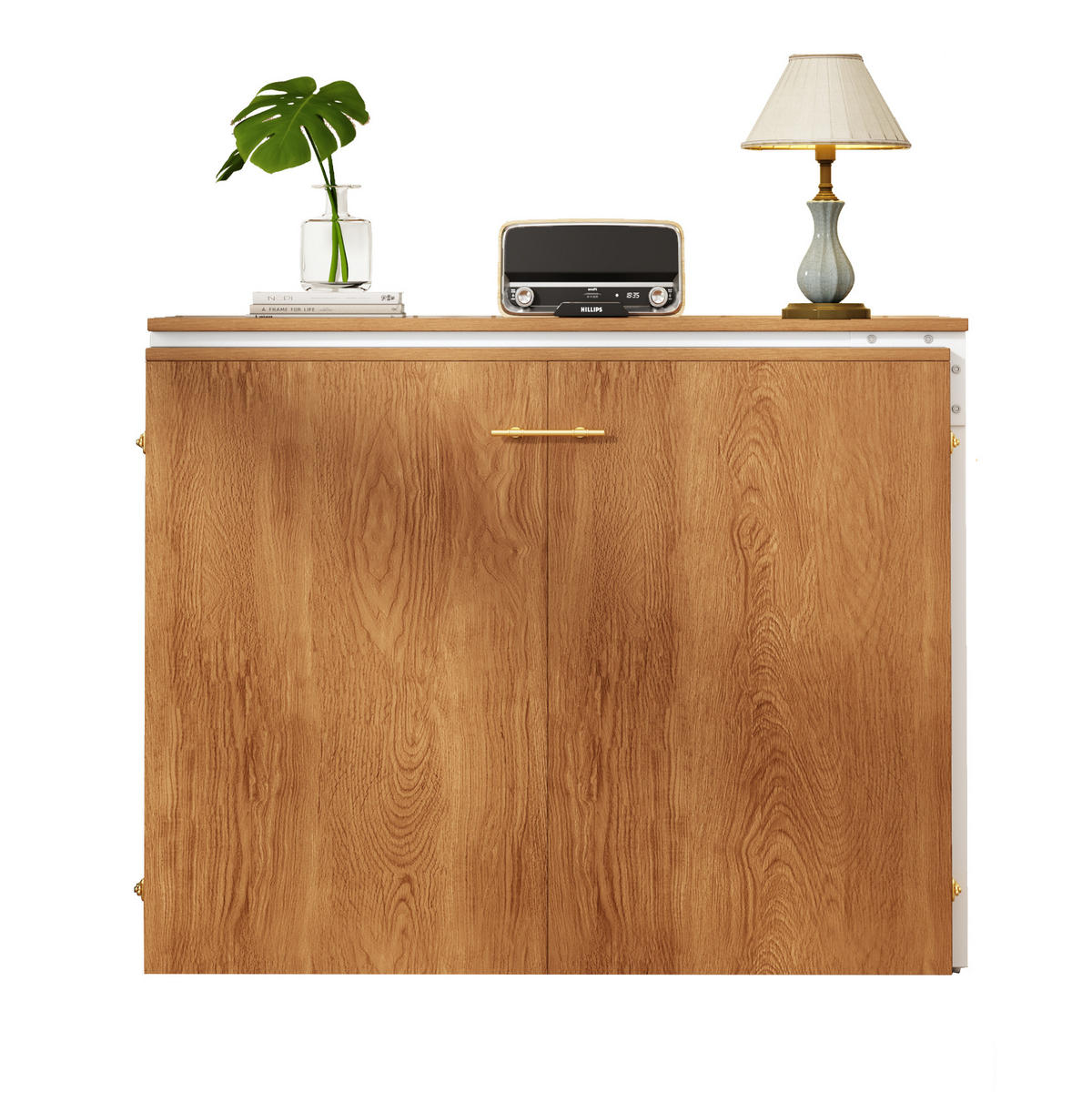 KLAPPBETT 90/200 cm mit drehbarem Schreibtisch, Rollen und Matratze, platzsparend, Natur - Naturfarben, Naturmaterialien (90/200cm) - Redom