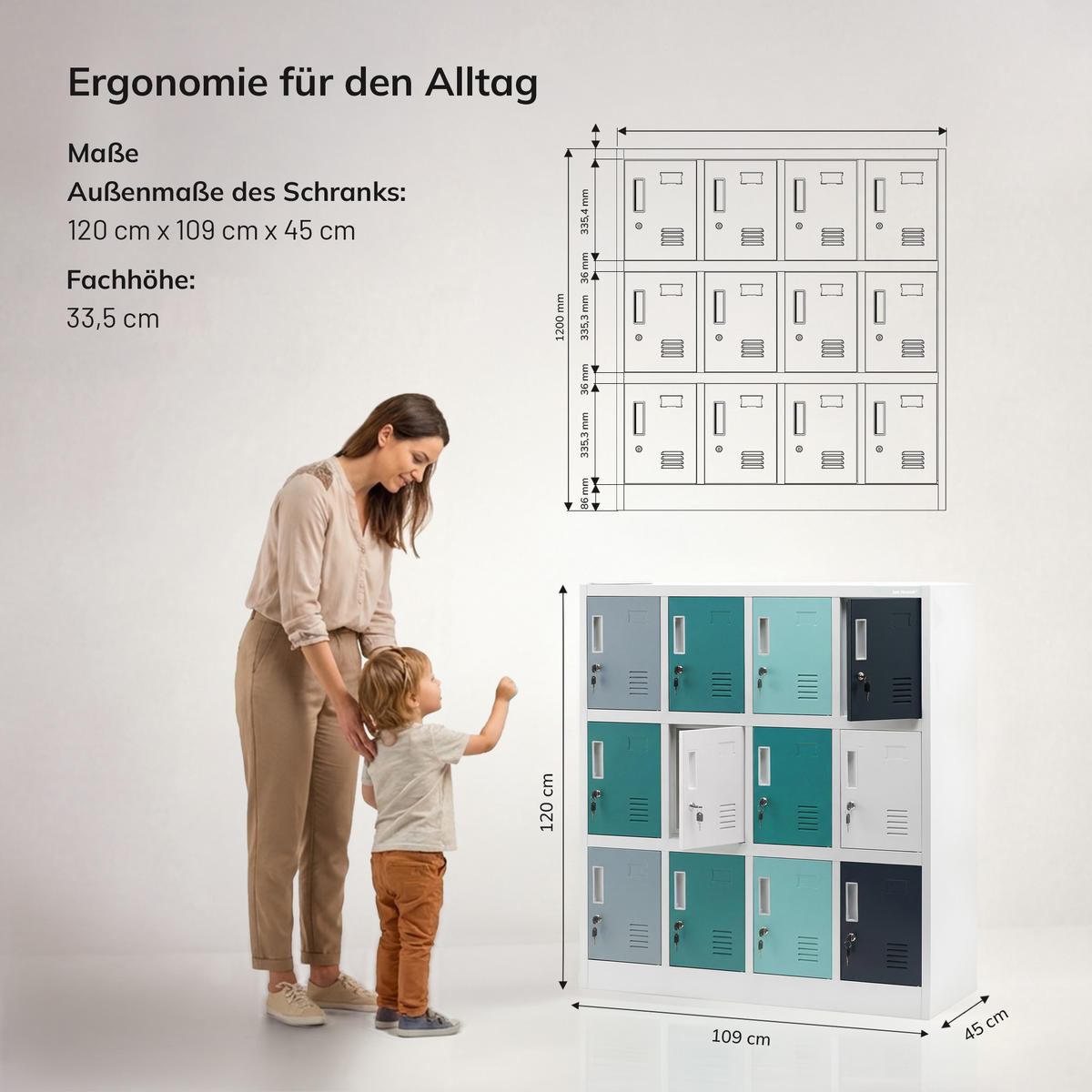 SCHLIESSFACHSCHRANK OLA 120x109x45 cm - Blaugrau, Metall (109/120/45cm) - Jan Nowak