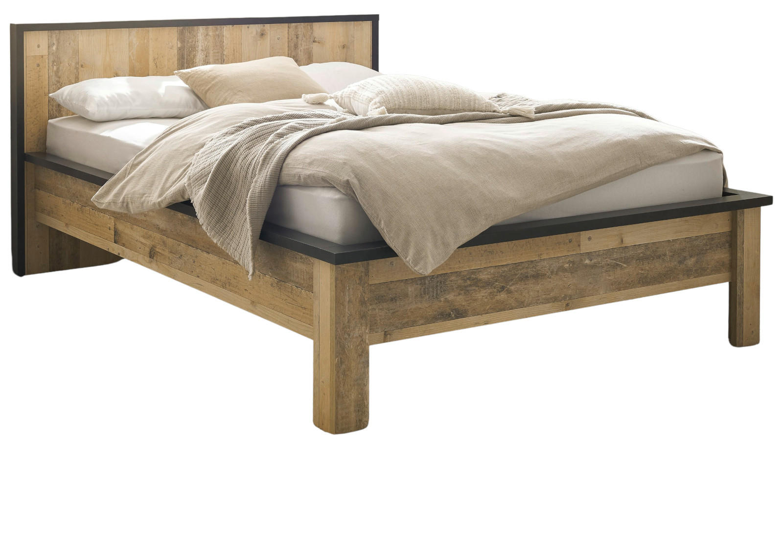 BETT Used Wood hell, Anthrazit, Einzelbett Liegefläche 140 x 200 cm - Eichefarben/Anthrazit, Holzwerkstoff/Metall (140/200cm) - Furn.Design