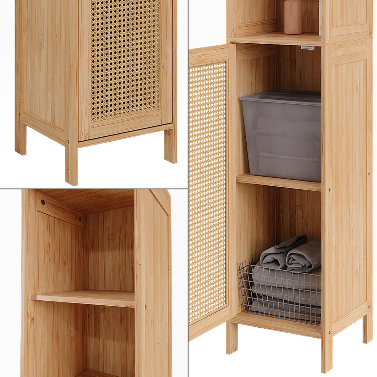 BADSCHRANK Liora Bambus 30 x 170 cm - Grün, Holzwerkstoff (30/170/29cm) - Vicco