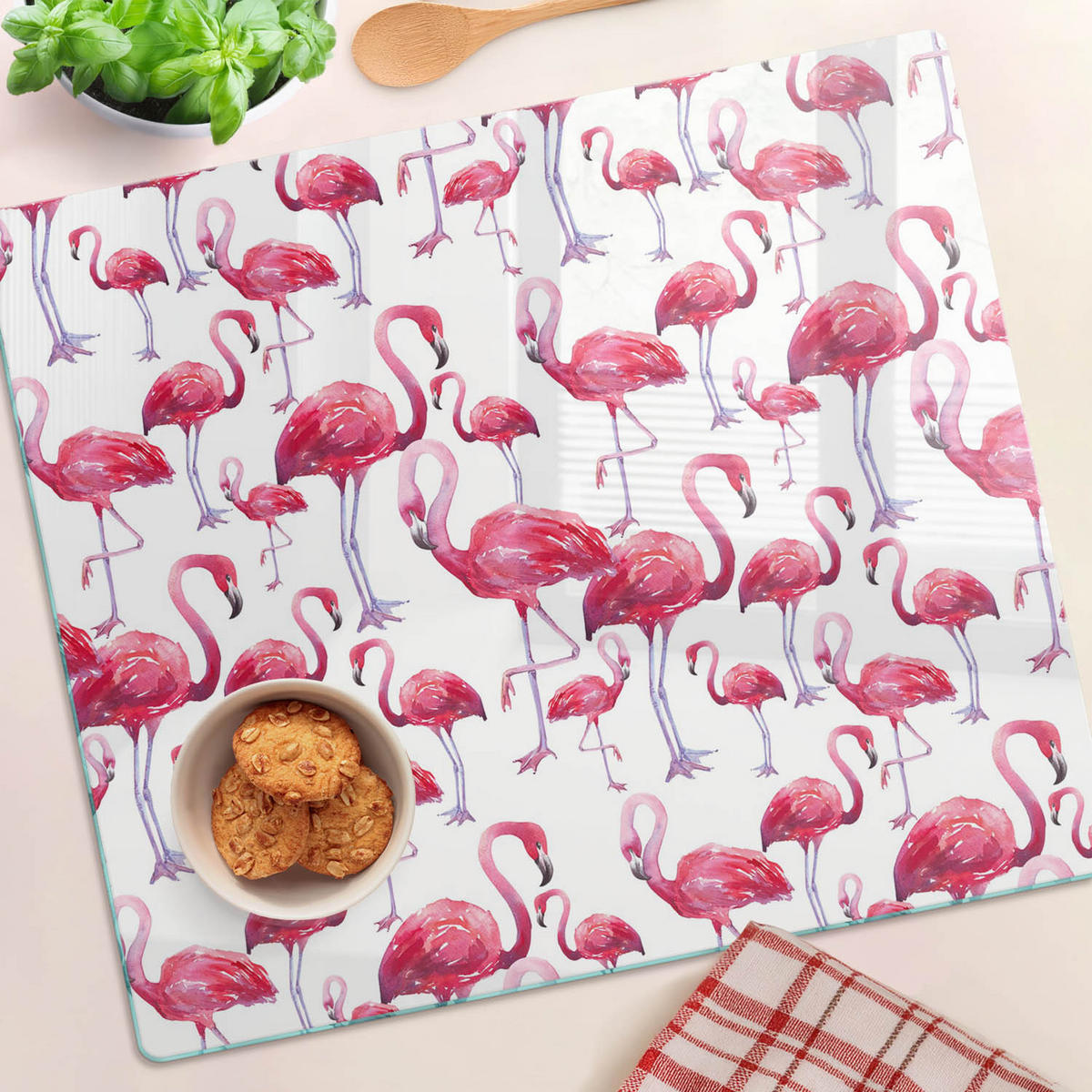 GLASPLATTE 60x52 cm Flamingos - Blau/Dunkelblau, Glas (60/0.4/52cm) - TULUP
