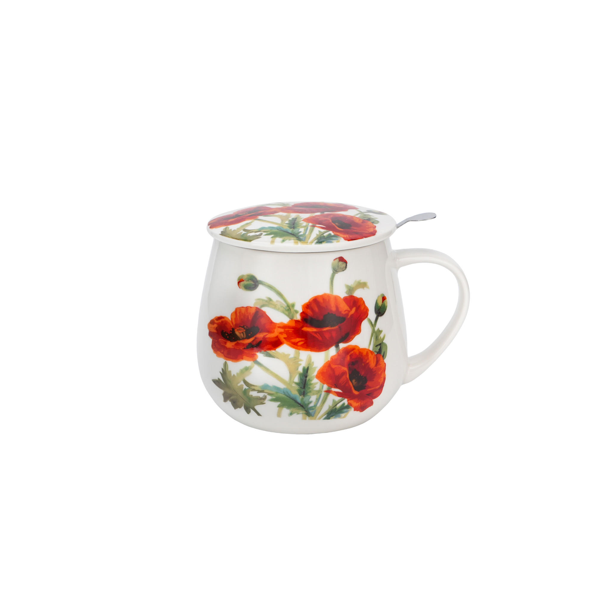TEETASSE mit Sieb in Fassform CLASSIC POPPIES - Weiß, Keramik (0.43L) - DUO PORCELAIN