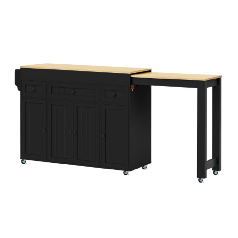 KÜCHENINSEL mit seitlich ausziehbarer Arbeitsplatte schwarz-natur 137-190,6×45,2×92 cm aus MDF - Schwarz, Holzwerkstoff (190.6/92/45.2cm) - Luhomfu