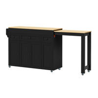 KÜCHENINSEL mit seitlich ausziehbarer Arbeitsplatte schwarz-natur 137-190,6×45,2×92 cm aus MDF - Schwarz, Holzwerkstoff (190.6/92/45.2cm) - Luhomfu