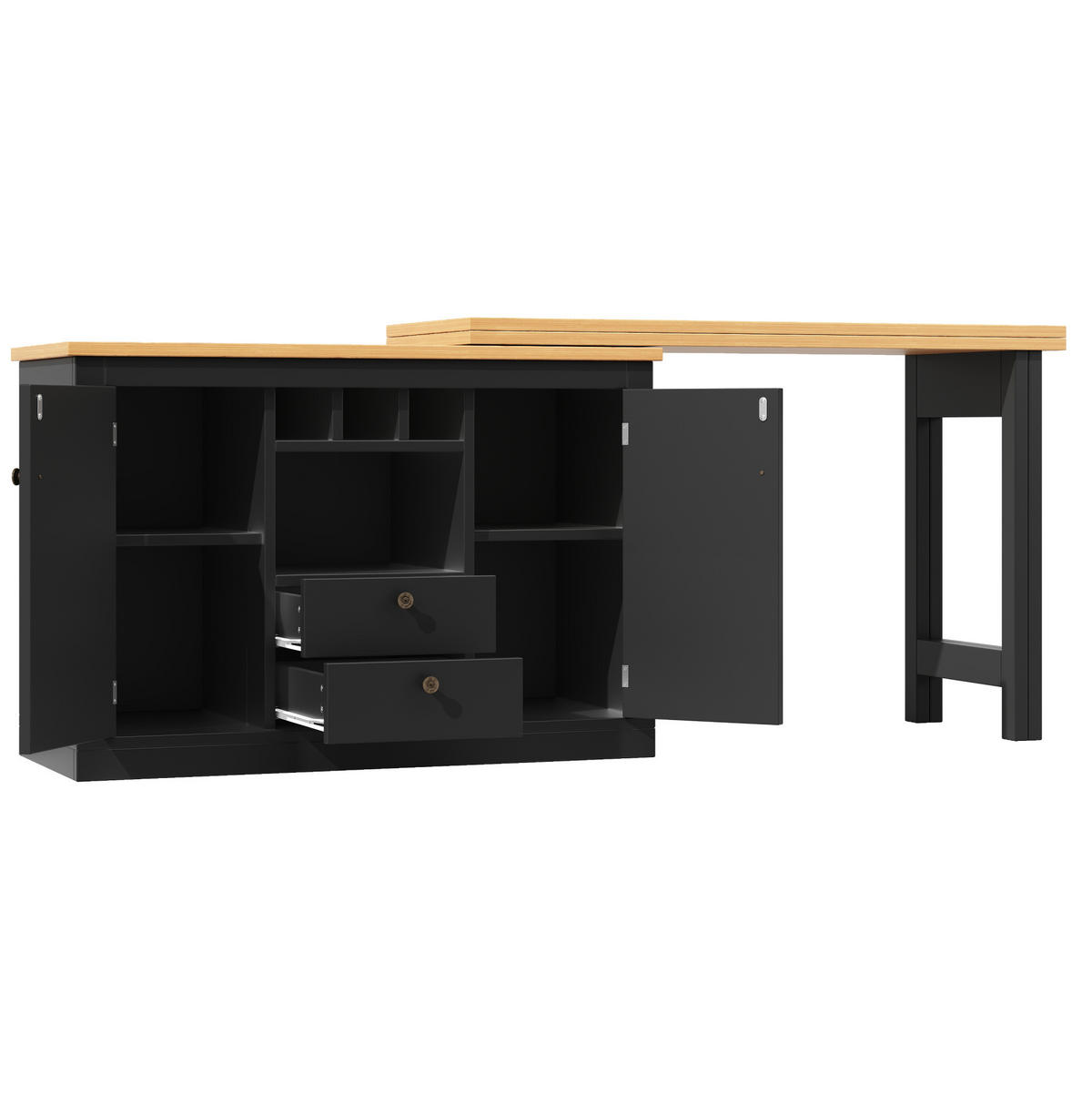 BARTISCH 120-180/40/76 cm mit Stauraum und drehbarer Ausziehfunktion - Schwarz, Holzwerkstoff (40/180/76cm) - BEAOK