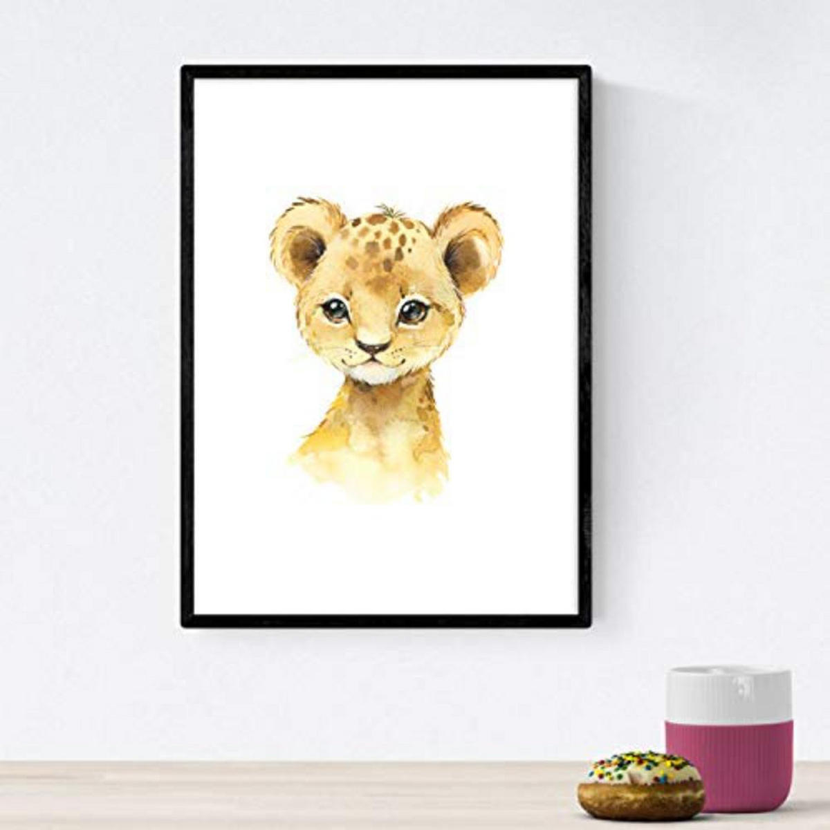 POSTER Set mit 4 Leon Leopard Kuh Hirsch A4 Schwarzer Rahmen - Schwarz, Papier (29.7/3cm) - Nacnic