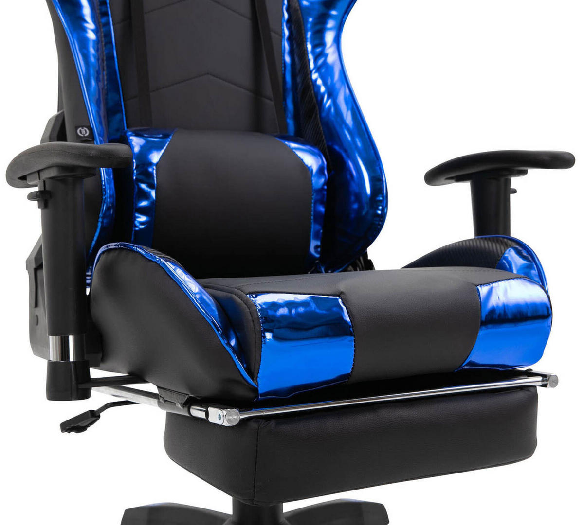 BÜROSTUHL Racing Turbine mit Fußablage glanz, Schwarz/Blau - Blau, Kunststoff/Textil (67/142/58cm) - TPFLiving