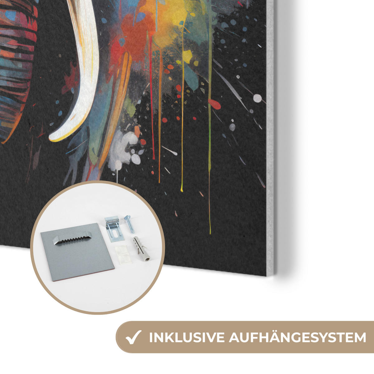 AKUSTIKPANEEL Elefant - Graffiti - Schwarz - Tiere - Farben 70x100 cm - Schwarz, Textil (70/0.9/100cm) - MuchoWow