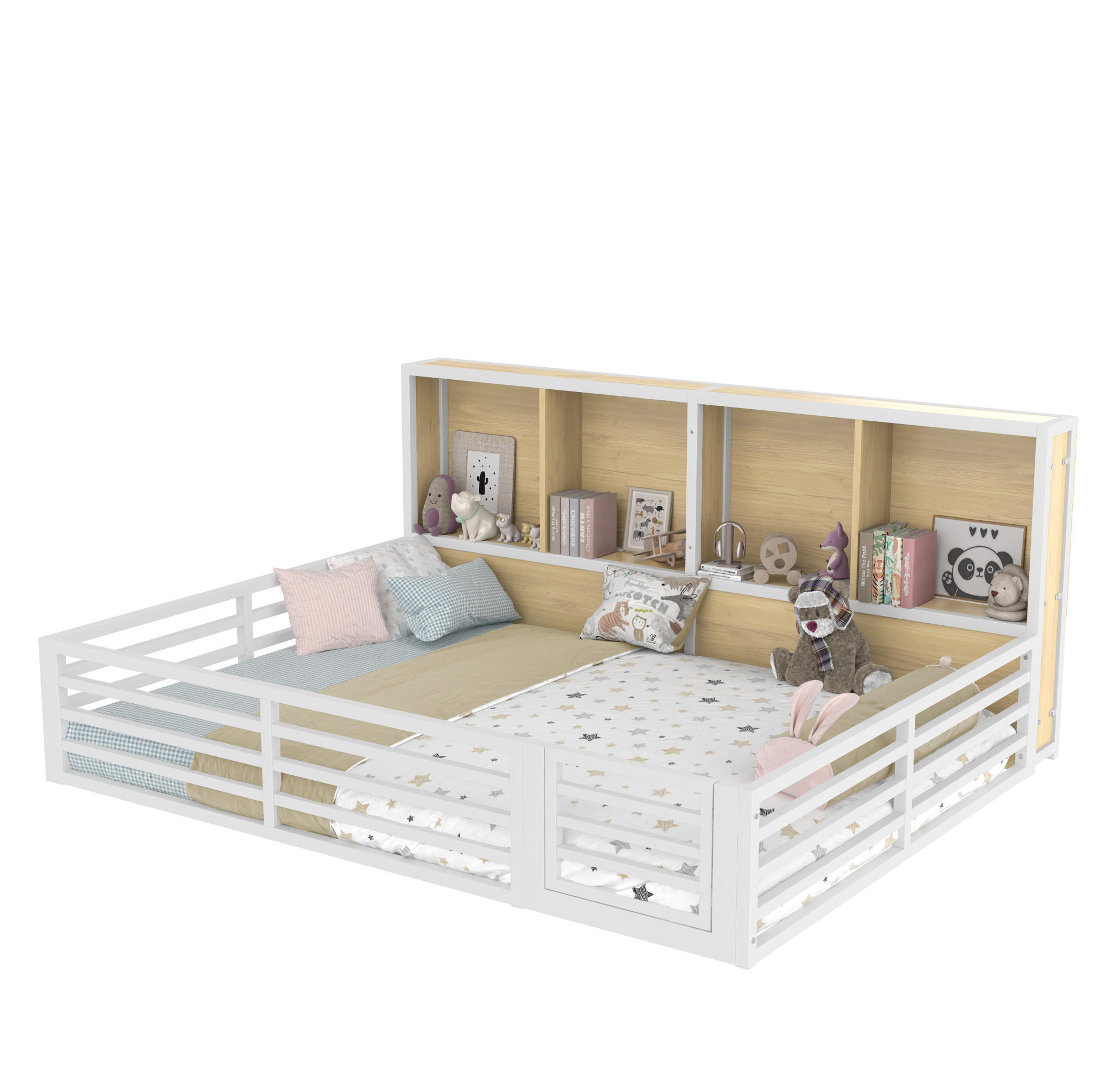 KINDERBETT 140/200 cm mit Lattenrost, Stauraum, öffnbarer Absturzsicherung und LED-Beleuchtung aus Metall und MDF, Weiß - Weiß, Holzwerkstoff (140/200cm) - Redom