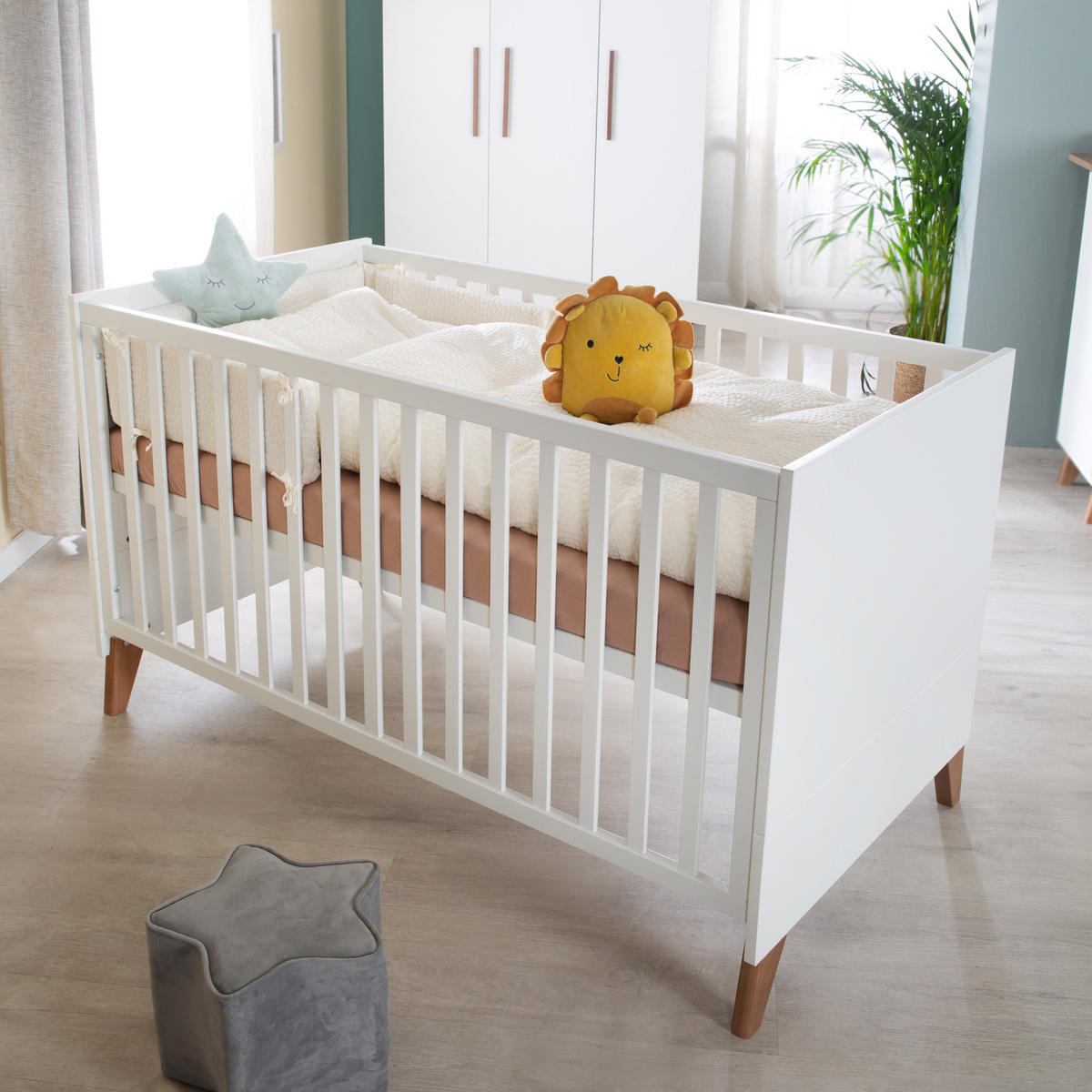 BABYZIMMER-SET Lennie 2-teilig - Eichefarben/Weiß, Eichenholz/Holz (76/82/144cm) - Roba