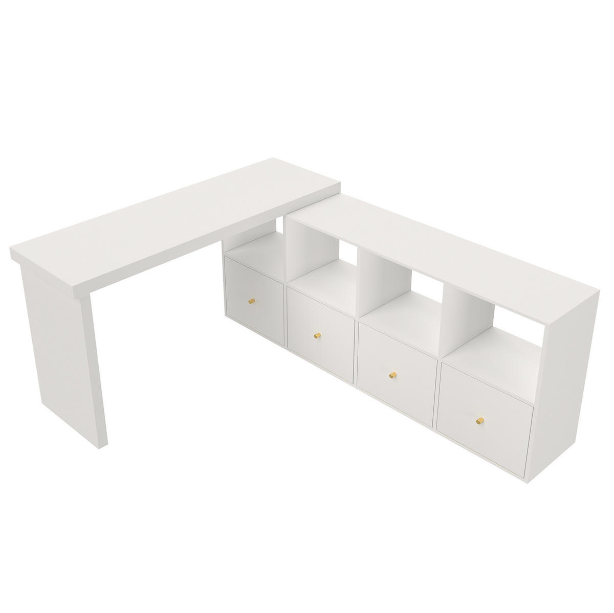 PISAĆI stol od MDF-a 140x35x74 cm bijela s okretnom pločom 360°, 4 pretinca, 4 ladice i zaštitom od prevrtanja - bijela, drvni materijal (140/74/35cm) - Modfu
